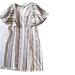 Akemi + Kin Anthropologie Jovanie Stripe Terry Textured Dress Flutter‎ Sleeves